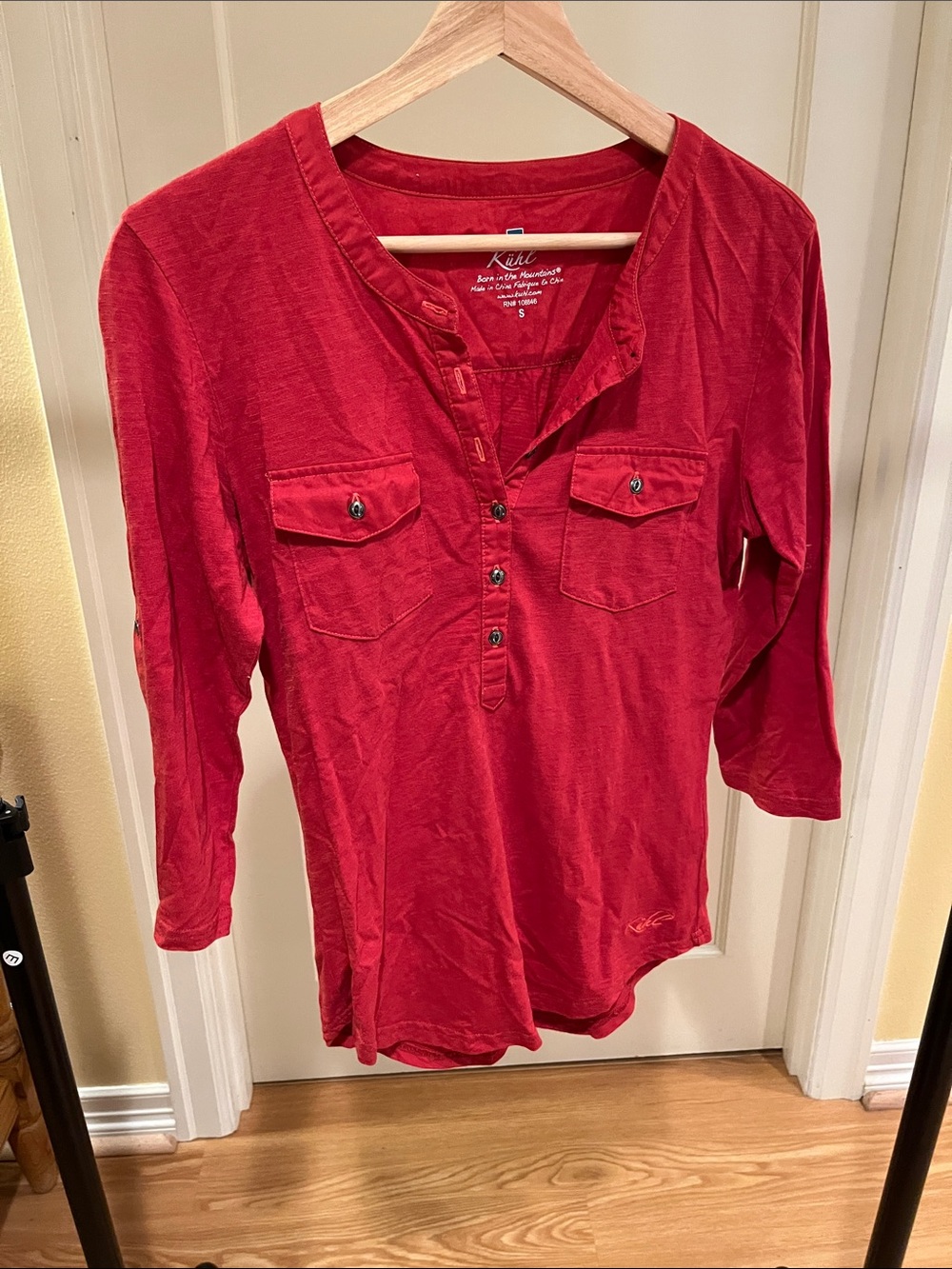 Kuhl Red Henley Long Sleeve Tee